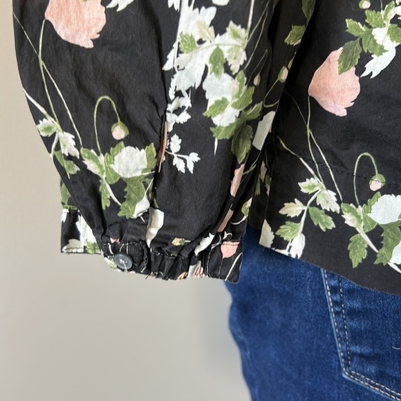 J Crew Point Sur Peasant Top Liberty London Art Fabric Poppy Dream Black Sz XS - Picture 11 of 16